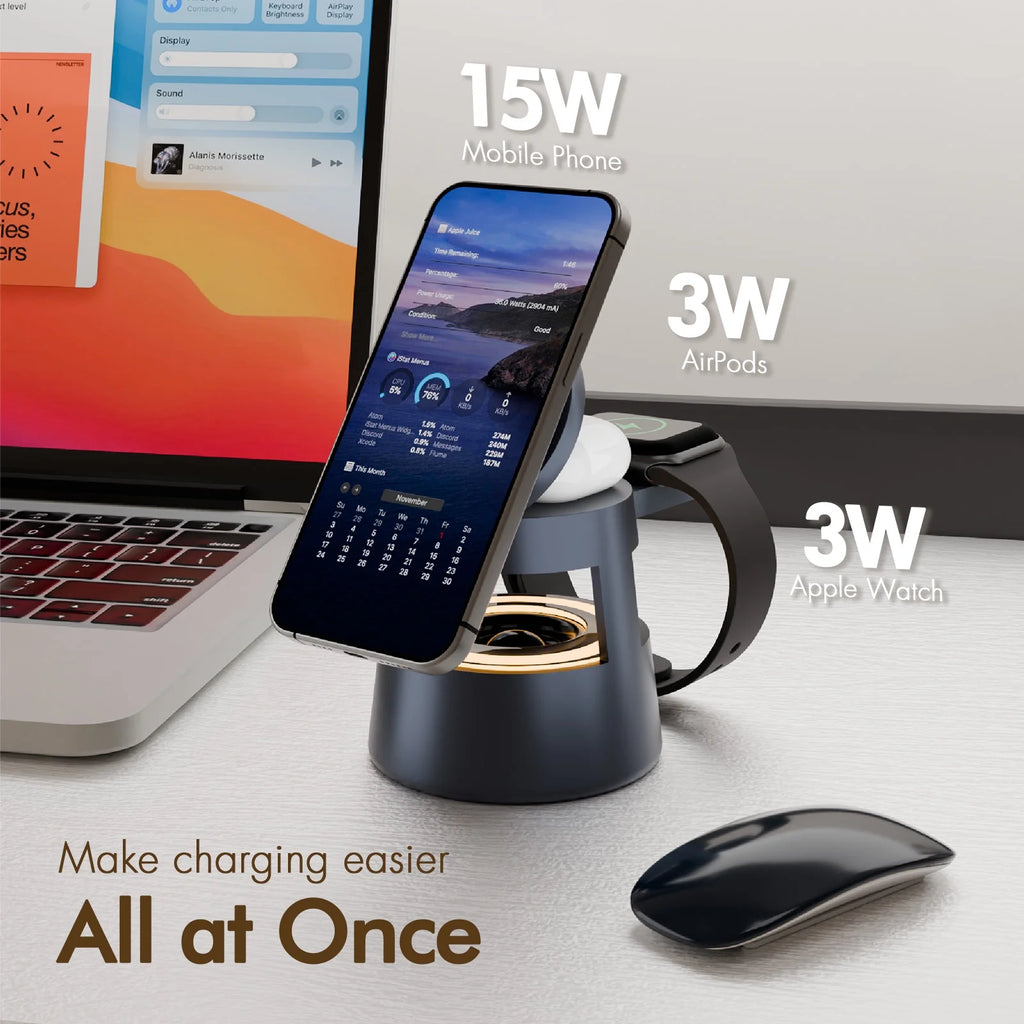 5 in 1 Wireless Charging Station, 15W Fast Charging Wireless Charger f ...