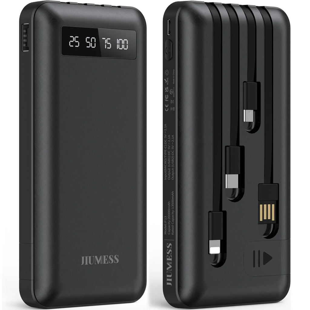 20000Mah Power Bank Portable Charger with Cables Compatible for Iphone, Android Cell Phone